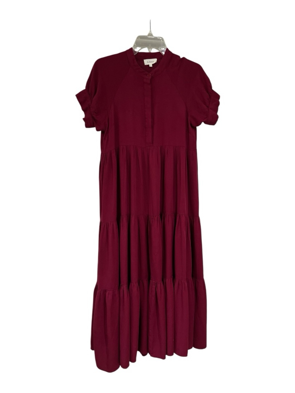 bohme Burgundy Tiered Maxi Dress with Button Bodice